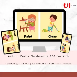 Action Verbs Flashcards PDF for Kids – 13 Pages